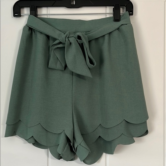 Vici Pants - Vici High Waist Scalloped Hem Shorts in Sage Green